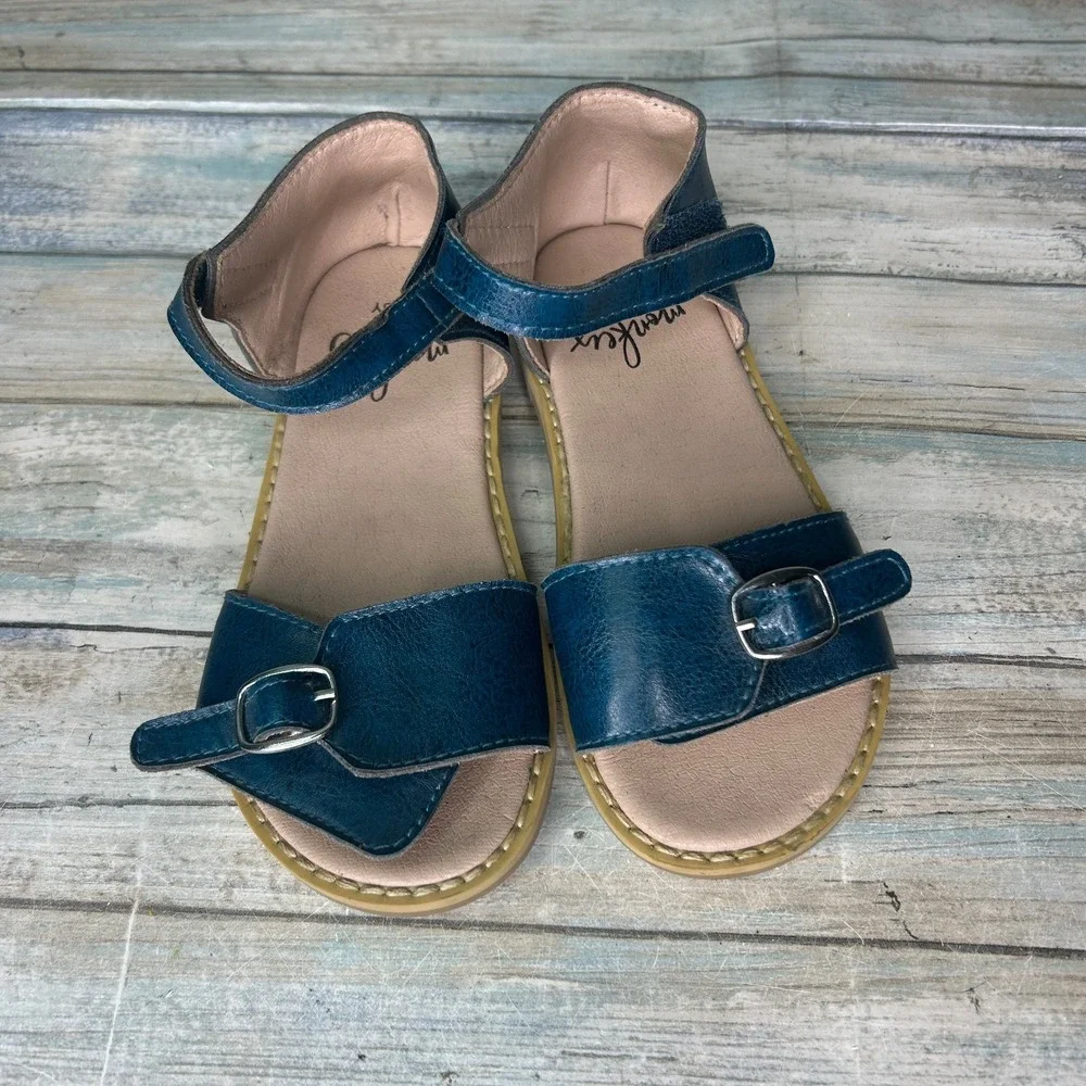 Monkey Feet‎ Leather Sandals Size 4-5y Strappy Blue Girls